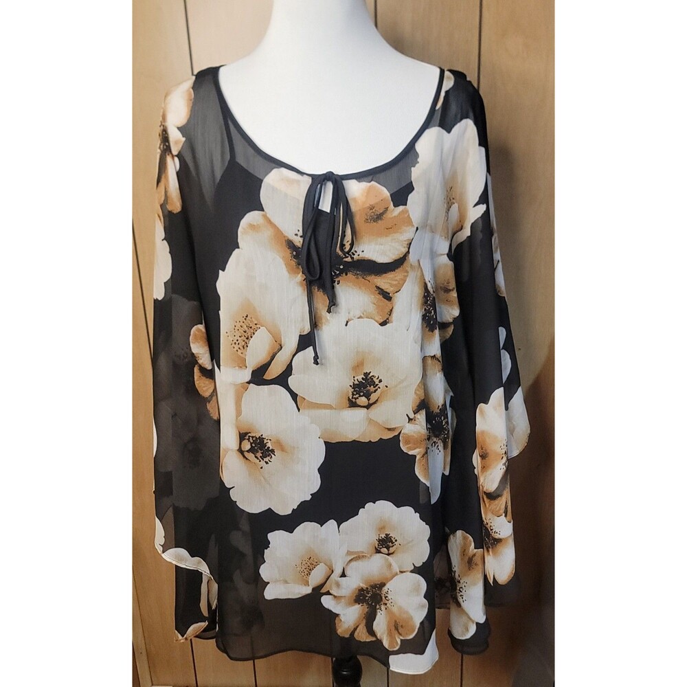 New York & Company Kimono Top Womens Large Floral Chiffon Sheer Lined Boho